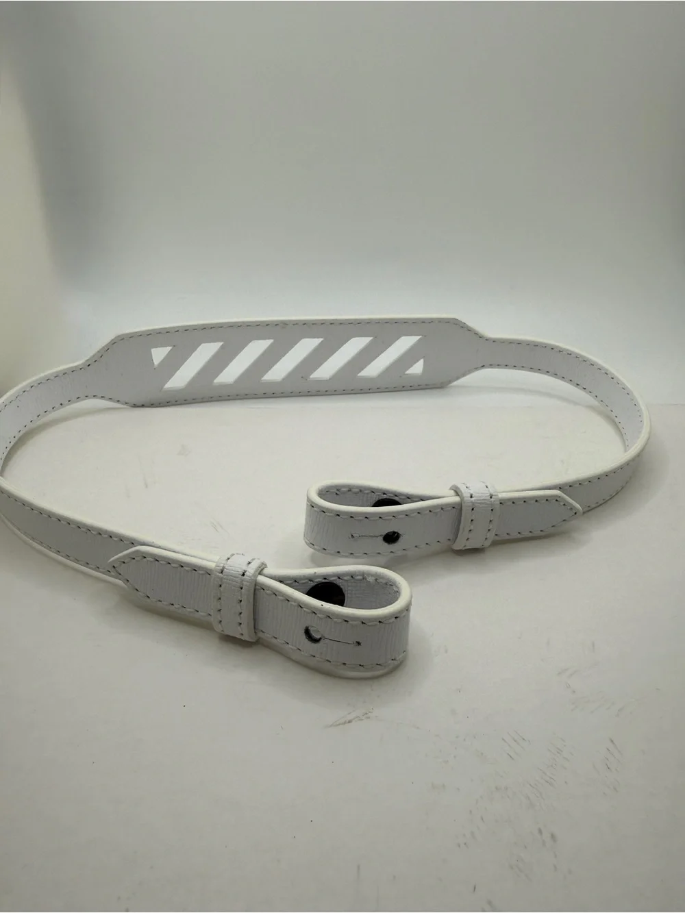Off-White Inspired White & Black Diagonal Stripe Crossbody Bag with Yellow Strap
